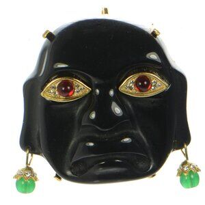 Vintage Kenneth Jay Lane Olmec Mask Pin Brooch/Pendant